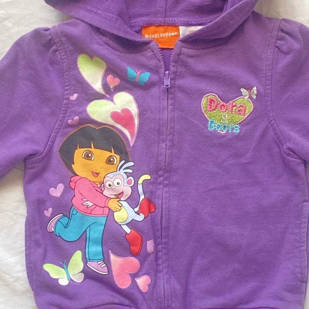 GIRLS VINTAGE Y2K 2009 Nickelodeon DORA THE EXPLORER ZIP HOODIE TODDLERS 3T